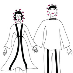 Lovers girl and guy hold hands