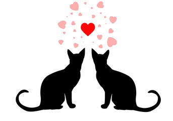 Couple cats. Valentine card emblem. My kitten. Scarlet heart, cat and the inscription on a white background.