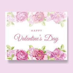  Romantic happy valentine's day greeting card with flowers Premium Vector