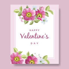  Romantic happy valentine's day greeting card with flowers Premium Vector