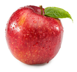red apple with green leaf isolated on white background. clipping path.