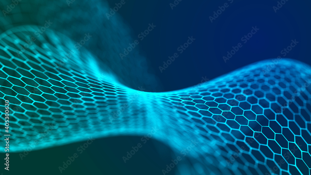 Poster Abstract technology stream background. Digital dynamic wave. Network connection structure. 3D rendering.