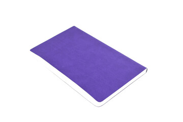 Closed old purple notebook isolated on white background