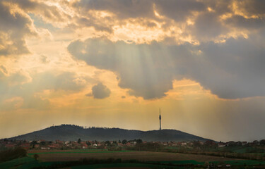Sunset over Avala mountain near Belgrade