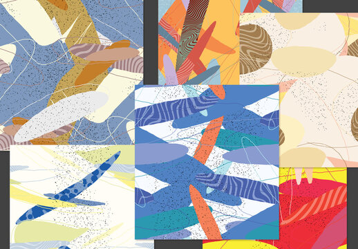 Seamless Pattern Set with Organic Grunge Textured Wavy Shapes