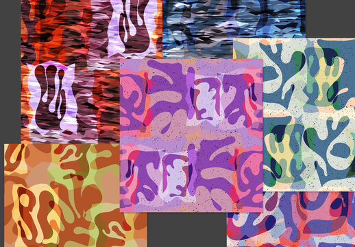 Seamless Pattern Set with Textured Paper Cut Out Shapes