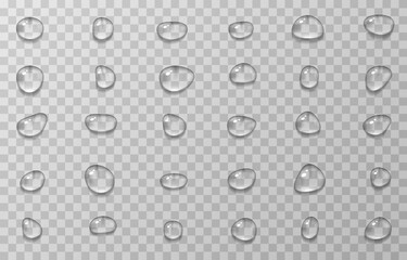 Vector water drops. PNG drops, condensation on the window, on the surface. Realistic drops on an isolated transparent background.