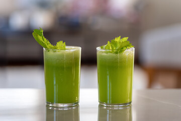 Two glasses of fresh celery juice