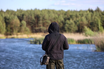 fishing on the lake, fisherman in Poland