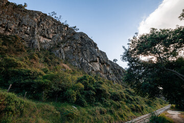 Old Railway with rocky mountains and stone walls on a sunny day in Suesca, Cundinamarca - Colombia