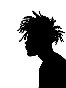 Dreadlocks hairstyle, afro hair and beard.Black Men African American, African profile picture silhouette. Man from the side with afroharren.	