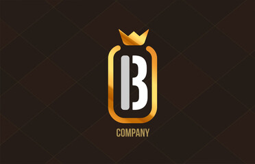 B golden king crown alphabet letter logo for company and corporate. Gold luxury design. Can be used as an icon for a product or brand