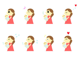 赤ちゃんを抱いた母親アイコン（サイドテールの女性）