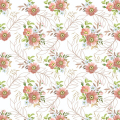 Beautiful seamless pattern beautiful flower and leaves Premium Vector