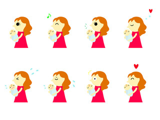 赤ちゃんを抱いた母親アイコン（ロングウェーブの女性）