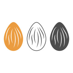 Almond icon set. Natural healhty food symbol collection. Vector illustration isolated on white.