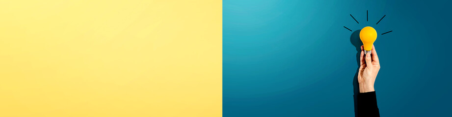 Person holding a yellow light bulb - Idea and creativity theme © Tierney