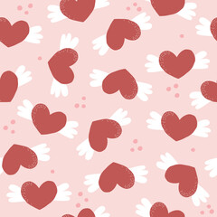 Seamless pattern with funny hearts. Valentine's Day print. Vector hand drawn illustration.