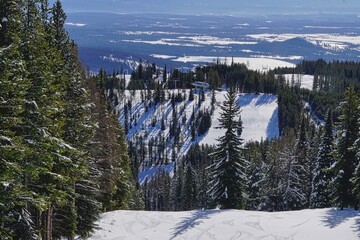 ski resort hills and chairlift from above