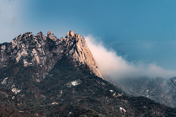 windy on peak-Dobongsan in winter-Bukhansan national park, Seoul Korea