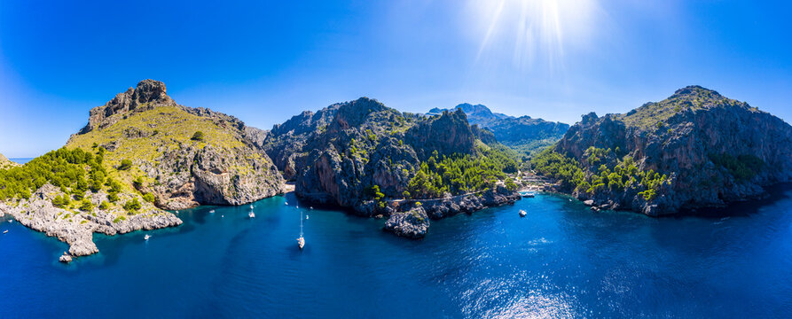 Idyllic view of blue sea against, Majorca, Torrent De Pareis, Sierra De Tramuntana, Balearic Islands, Spain