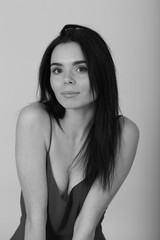 Naklejka premium Black and white portrait of beautiful woman