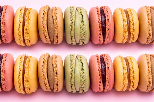 Studio shot of colorful macaroon cookies