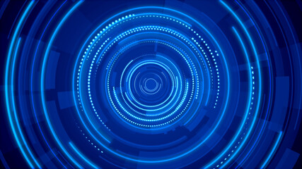 Circle blue neon light technology Hi-tech dark background. Abstract graphic digital future concept design.