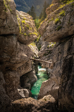 Turquoise river in rocky gorge