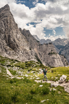 Man hiking in mountain landscape
