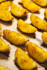 Baked potatoes in the oven close-up