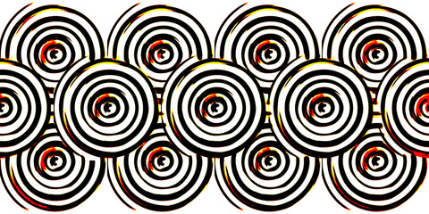 Bright pattern of red and black rings. Abstract digital background and texture