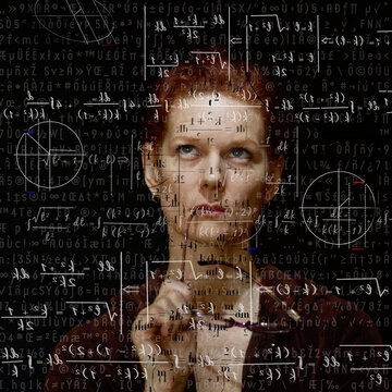 Woman trying to solve mathematical equation