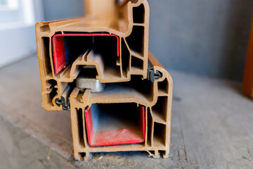 Inner section cut from the profile of the pvc frame of a window.