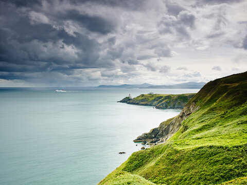 Distant view of baily lighthouse, Howth, Dublin Bay, Republic of Ireland