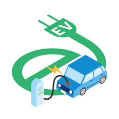 充電している電気自動車のイラスト