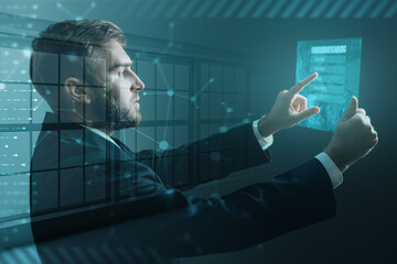 Man using electronic patient record. Innovative technologies in medicine