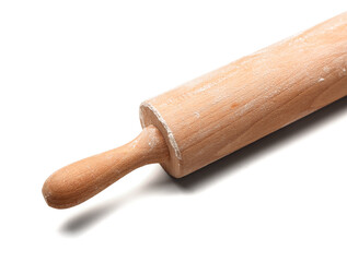 Wooden rolling pin on white background