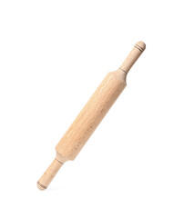 Wooden rolling pin on white background