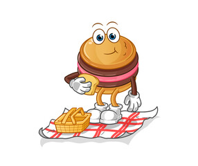 macaroon on a picnic cartoon. cartoon mascot vector