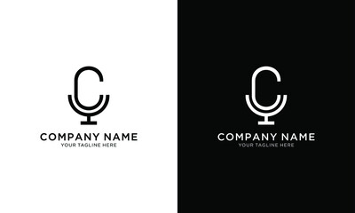 microphone design logo, or monogram or initials letter C with microphone and crown