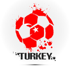 Abstract soccer ball with turkish national flag colors. Flag of Turkey in the form of a soccer ball made on an isolated background. Football championship banner. Vector illustration