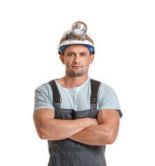 Miner man on white background