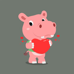 The hippopotamus with the cute face holding the big heart in his hand