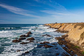 Pt. Arena Lighthouse in Mendocino County, California.  The 150 year old lighthouse with a 115 foot...