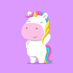 The cute unicorn with the little golden horn and bright color hair