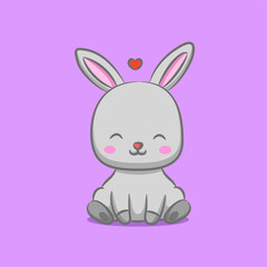 The rabbit with the long ears is sitting under the love sign