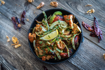 Indian kebab platter in sizzling plate