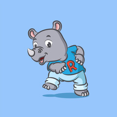 The big rhino is doing the sport with the casual costume