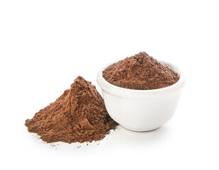 Bowl with henna on white background